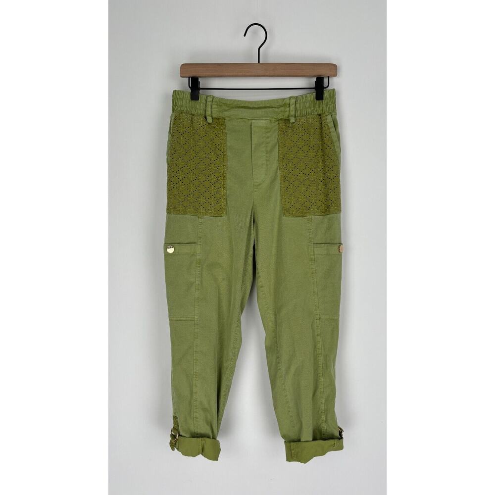 Soft Surroundings Womens Green Mara Vista Eyelet Lace Pockets Pull On Pants PM
